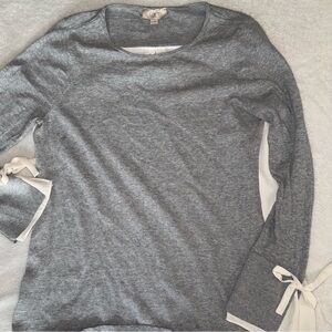 LOFT Gray Long Sleeve Top with White Details